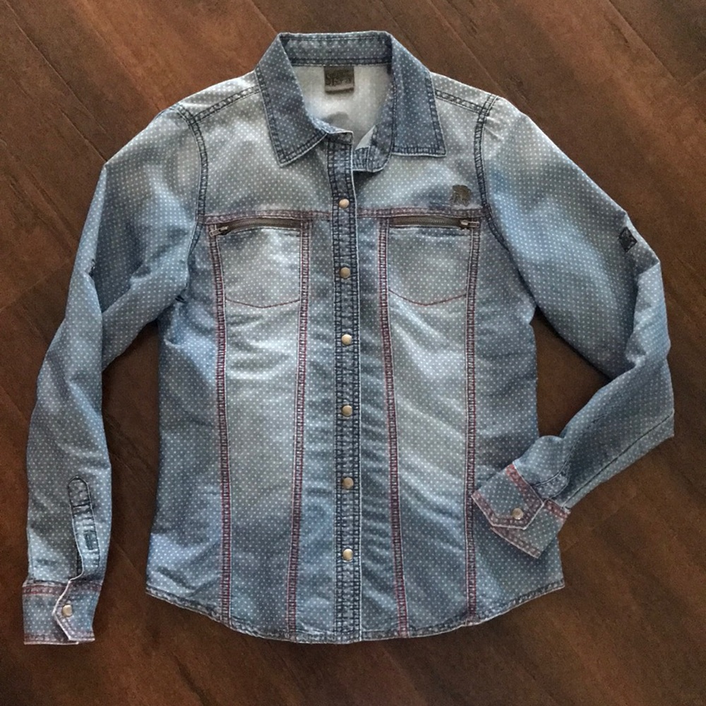 Southern Thread polka dot denim snap